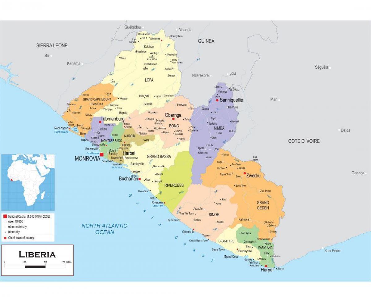 kaart joonistada, poliitiline kaart, Libeeria