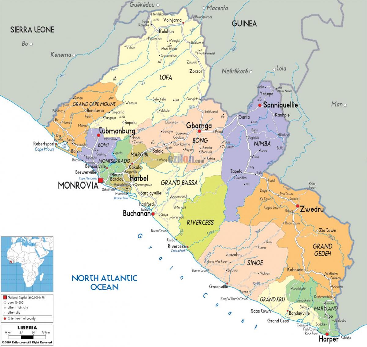kaart Libeeria riik